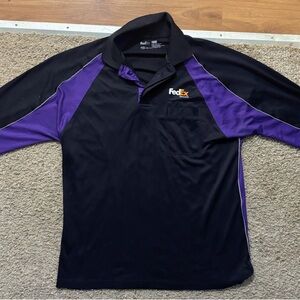 FedEx Branded Men’s Lg Long Sleeve Black & Purple Polo Shirt Like New